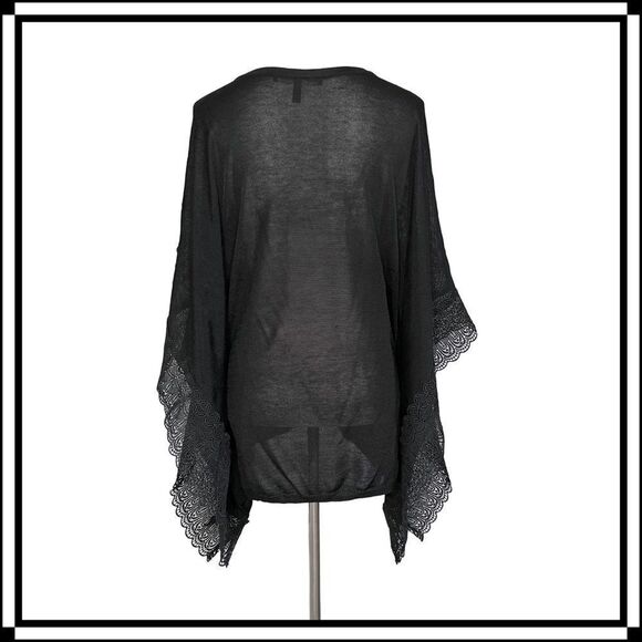 Like New! WHBM Lightweight Black Poncho with Lace Trim, size Med - Picture 4 of 5